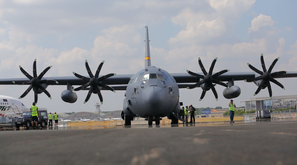 Collins Aerospace's NP2000 propeller upgrades on a US Air National Guard C-130H aircraft.