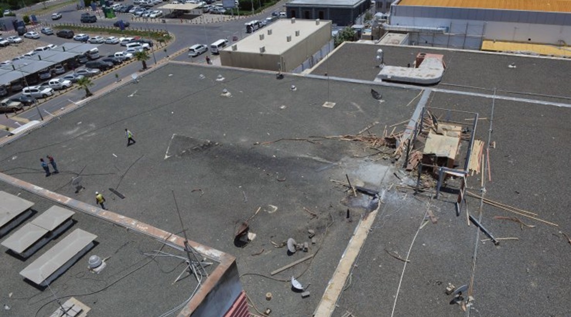 The damage caused to Abha airport in Saudi Arabia in a cross-border missile attack by Ansar Allah on 12 June.