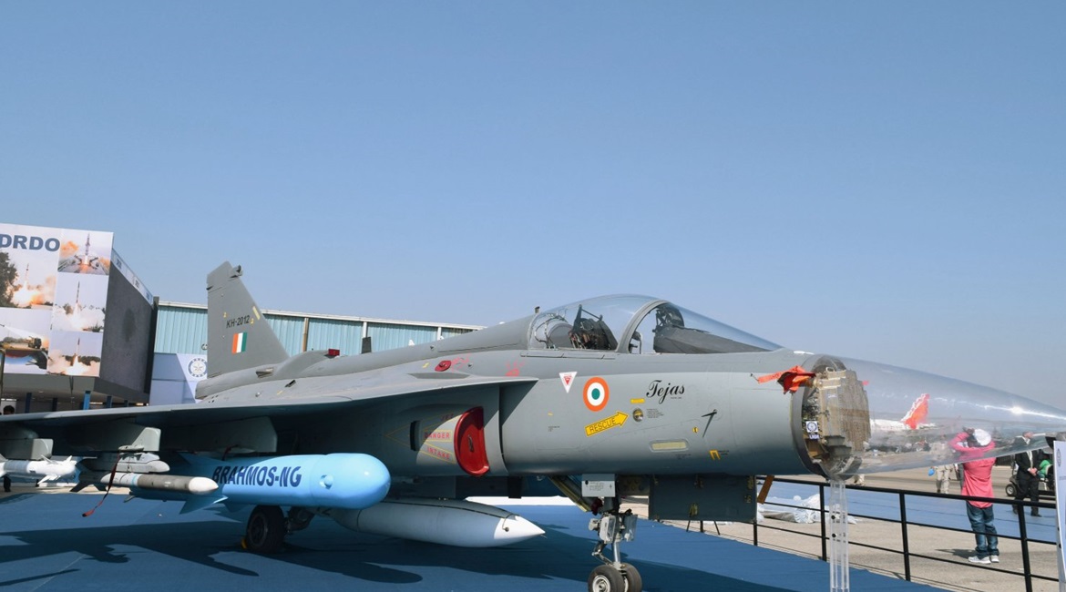An example of the Indo-Russian BrahMos supersonic cruise missile being carried by a Tejas Mk 1 Light Combat Aircraft at Aero India 2019. Russia and India are collaborating to extend the strike range of this jointly developed weapon from 292 km to up to...