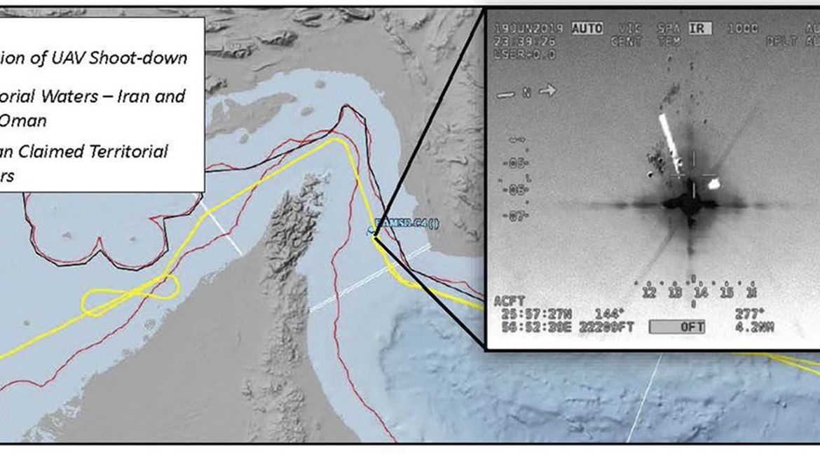 An image released by US Central Command (CENTCOM) appears to show the location and altitude of the RQ-4A immediately before it was hit by an Iranian surface-to-air missile in international airspace.