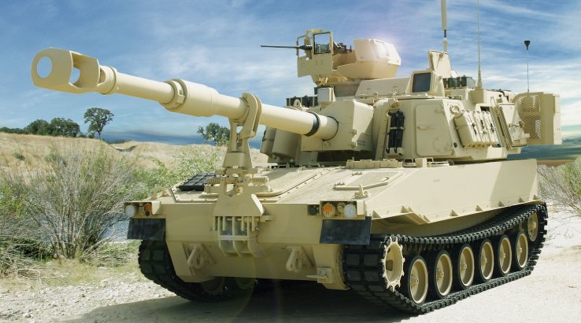 One of the five prototype 155 mm/39-calibre M109A6 Paladin Integrated Management (PIM) 155 mm SPH in travelling configuration. BAE Systems' efforts to correct past welding problems have resulted in delayed deliveries of the weapon to the US Army.