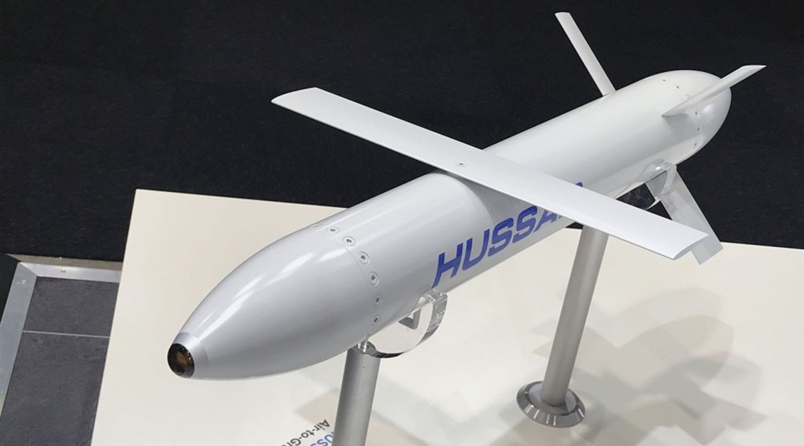 Model of the Diehl Defence-Safran Electronics & Defense Hussar tactical glide munition concept shown at the 2019 Paris Air Show.