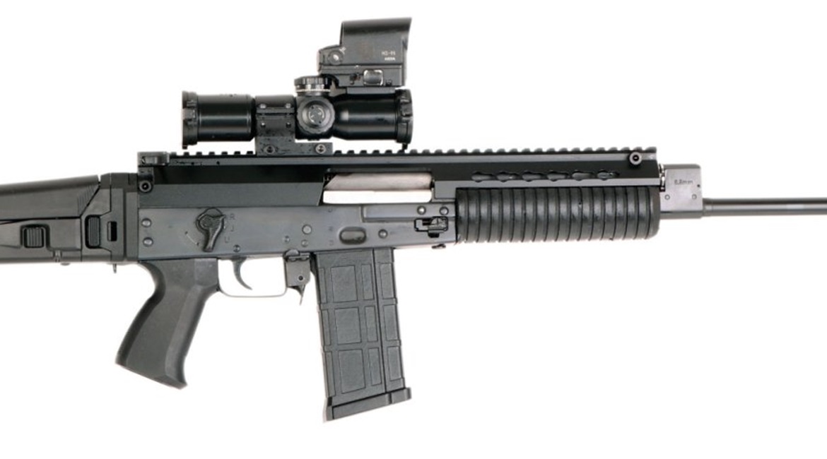 Zastava Arms' modular assault rifle shown chambered for 6.5 mm rounds with a 20-round magazine.