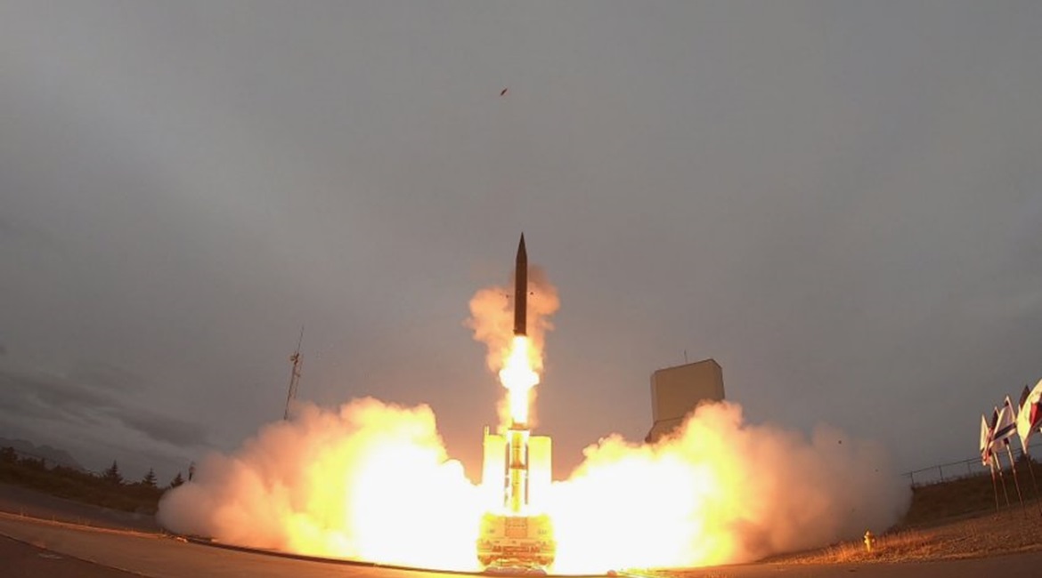 An Arrow-3 exoatmospheric ballistic missile interceptor is launched during a 10-day Arrow-3 Weapon System test campaign at the Pacific Spaceport Complex-Alaska (PSCA) in Kodiak in late July.