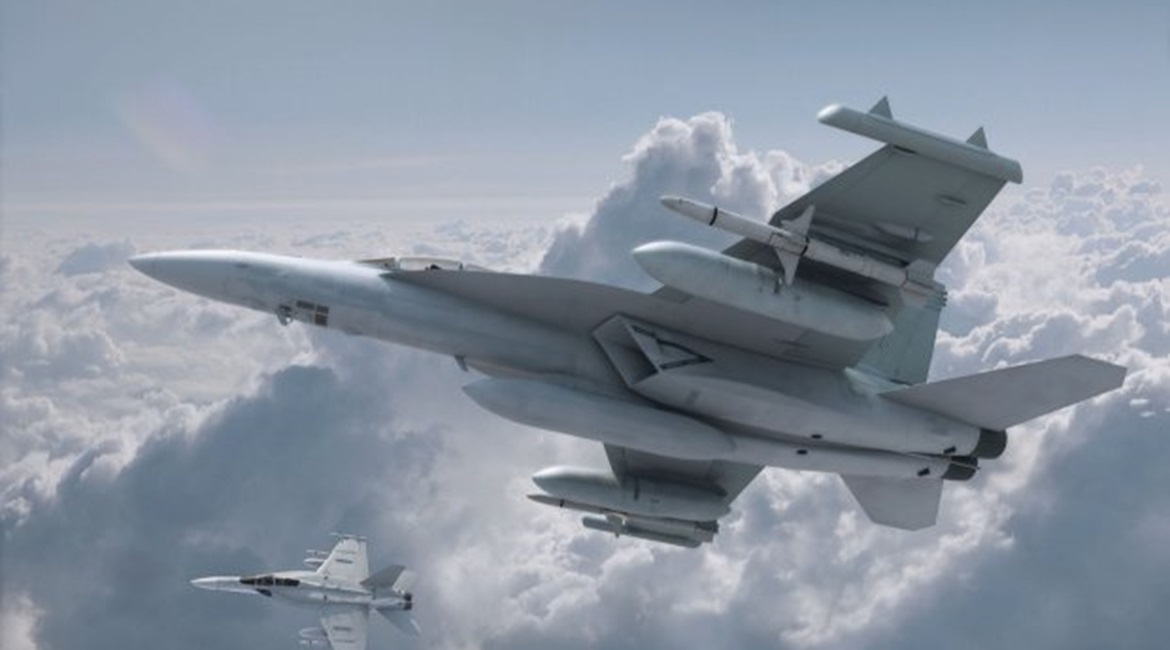 An artist's impression of EA-18G Growler aircraft equipped with Next Generation Jammer pods.