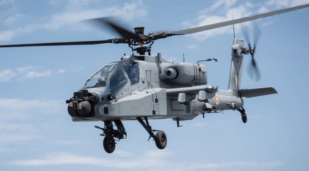 An Apache Guardian attack helicopter for the IAF is seen here conducting flight manoeuvres at the Boeing production facility in Mesa, Arizona. The second batch of four Apache Guardians for the IAF arrived in India on 30 July.