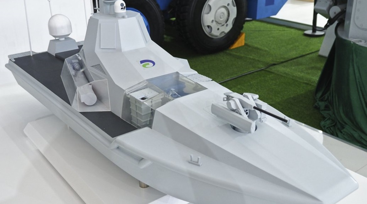 A scale model of the JARI multirole USV seen at the Airshow China 2018 exhibition in Zhuhai. It's proposed surface, sub-surface, and anti-air weapons are clearly shown.