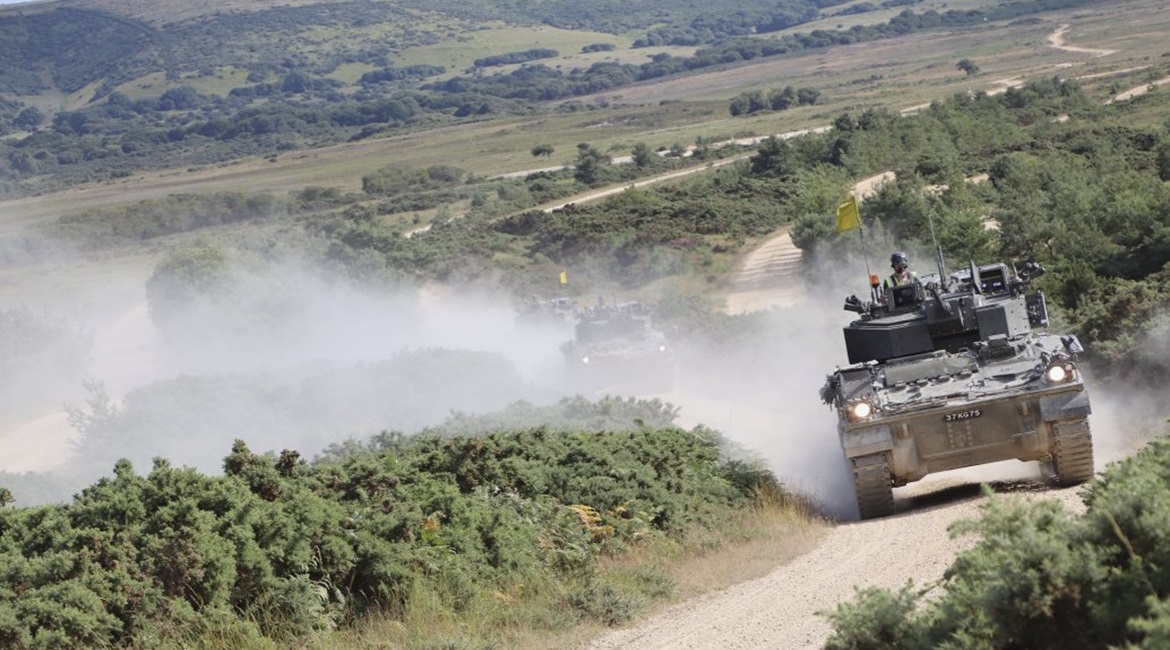 A convoy of testbed WCSP vehicles at the Bovington Armour Centre.
