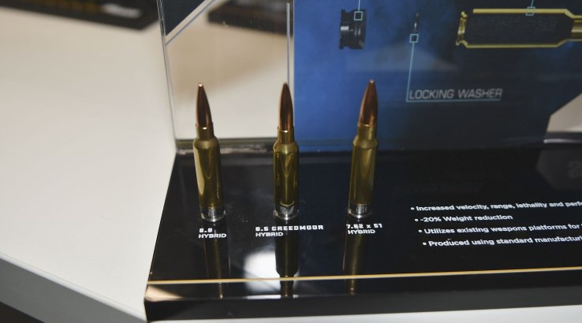 SIG Sauer's hybrid ammunition range. From left to right: 6.8x51 mm, 6.5 mm Creedmoor and 7.62x51 mm.
