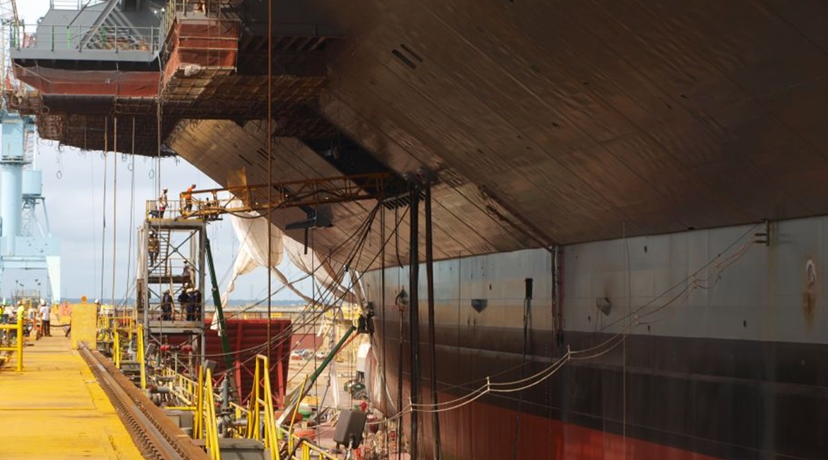 Newport News Shipbuilding is preparing the aircraft carrier 
        
         for launch.