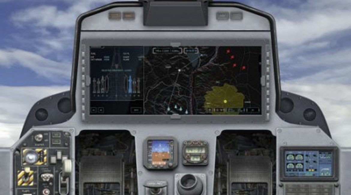 A conceptual image of the Elbit Systems large-area display as fitted to the Boeing-Saab T-X trainer.