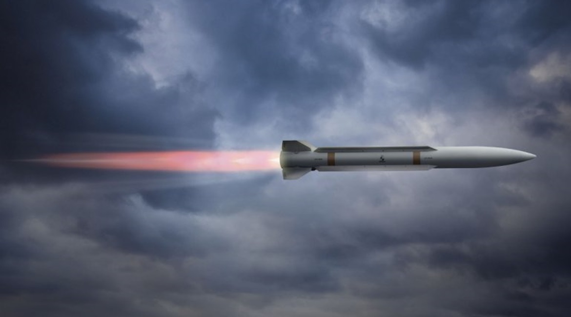 Computer-generated image of Raytheon's developmental Peregrine medium-range air-to-air missile