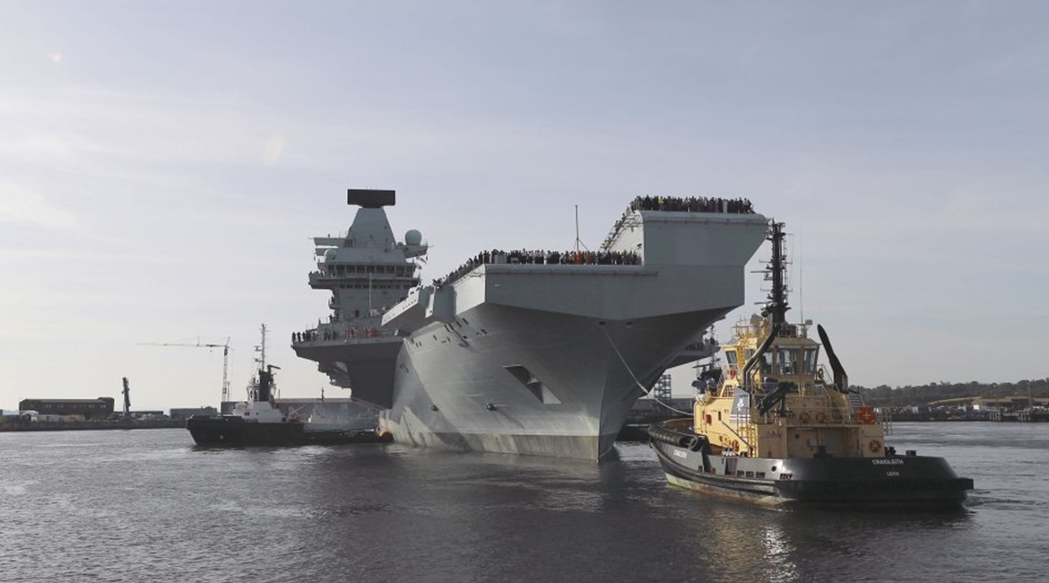The future HMS 
        
         puts to sea for the first time from Rosyth, Scotland, on 19 September.