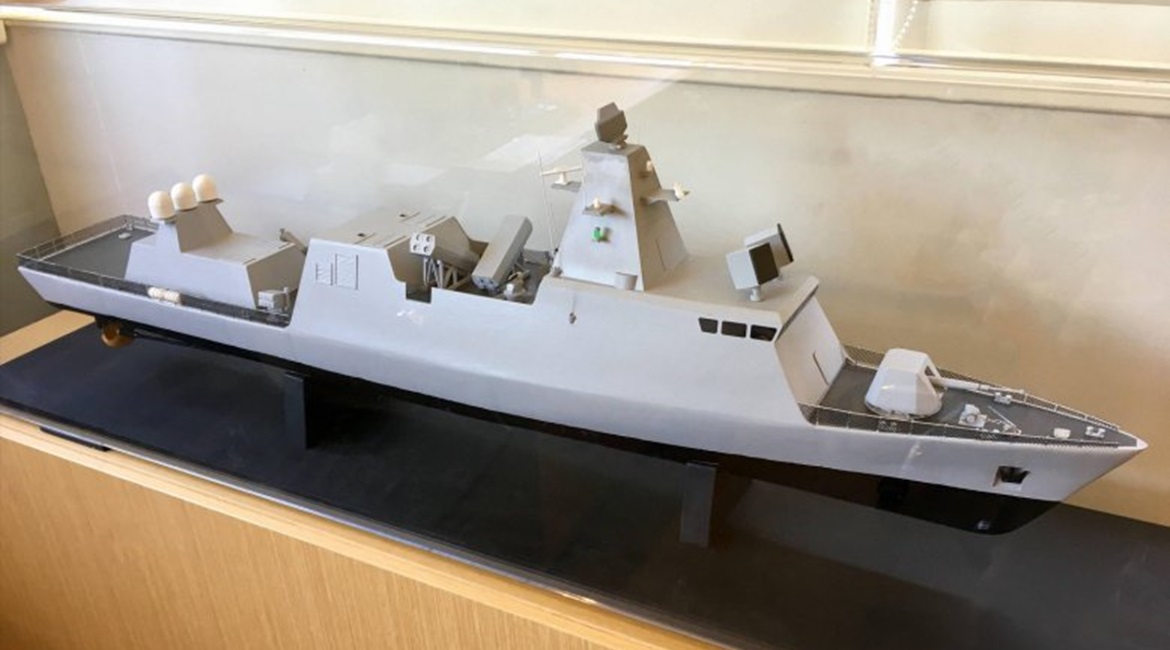 A model of Israel Shipyards' Sa'ar S-72 vessel.