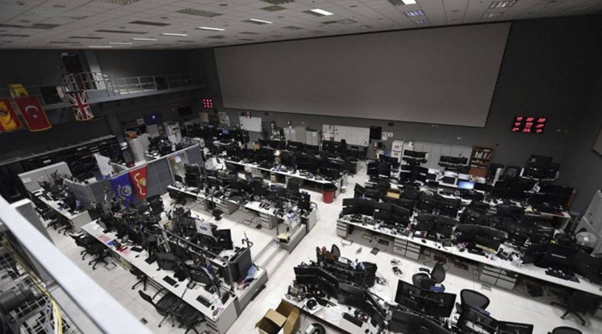 The CAOC at Al-Udeid Air Base is seen empty on 28 September when its functions were temporarily taken over by personnel at Shaw Air Force Base in South Carolina.