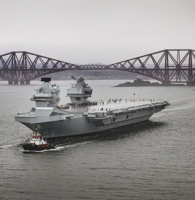 The UK’s newest aircraft carrier,
Prince of Wales
, sailed from Rosyth Dockyard for the very first time on 22 September 2019 to begin initial sea trials. Some observers in the UK defence establishment worry that the UK has often funded high-profile prestige projects at the expense of less-glamourous enabling or support capabilities.
(Crown Copyright)