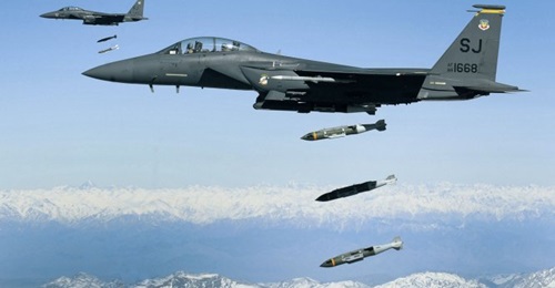 US Air Force F-15E Strike Eagles dropping munitions on Afghanistan at the height of the conflict some years ago. The US military recoded the most number of airstrikes for nearly a decade in September as the security situation on the ground deteriorates.