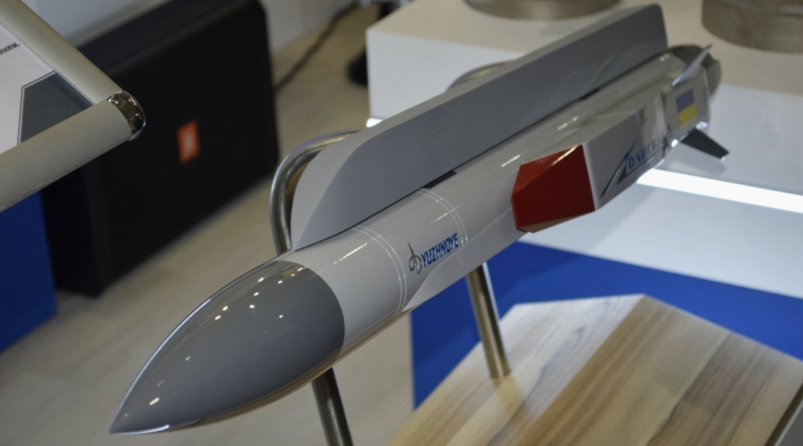 A model of Ukraine's Bliskavka long-range supersonic, air-launched missile on display at this month's Arms and Security 2019 defence exhibition.
