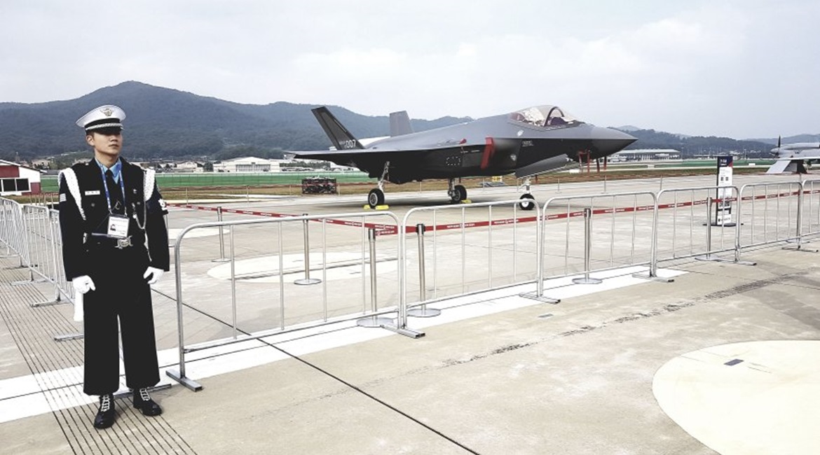 One of the eight RoKAF F-35s delivered to date seen on the static display lineup at ADEX 2019 in Seoul.