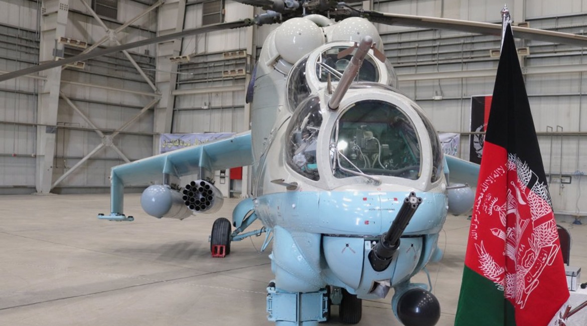 One of the two refurbished Russian-built Mi-24V helicopters India handed over to the ANDSF on 15 October.