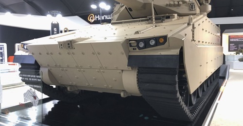 Hanwha Defense unveiled a prototype of its AS21 Redback IFV at the ADEX 2019 exhibition.