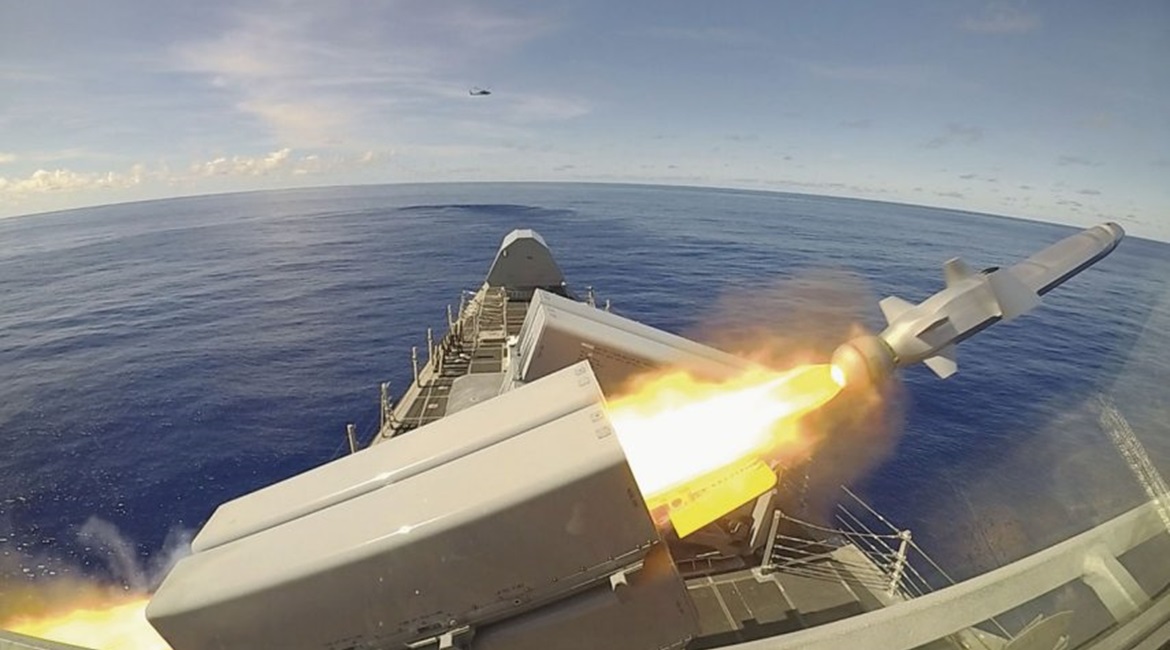 USS 
        
         (LCS 10) fires a Naval Strike Missile.