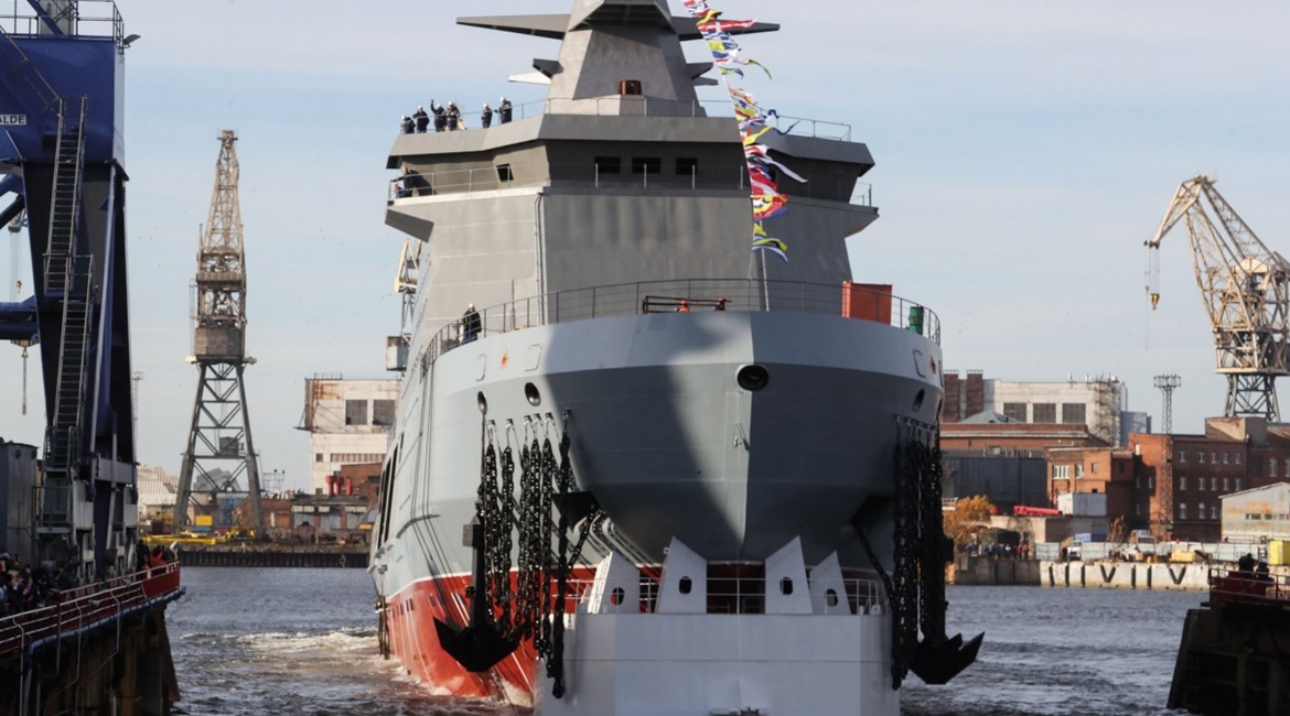 Russia's Admiralty Shipyards launched the type Project 23550 ice-class patrol ship 
        
         in St Petersburg on 25 October.
