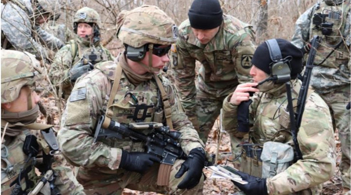 Elements of 1st Battalion, 508th Parachute Infantry Regiment, 82nd Airborne Division use Integrated Tactical Network components during a live-fire exercise at Camp Atterbury, Indiana, in January 2019.