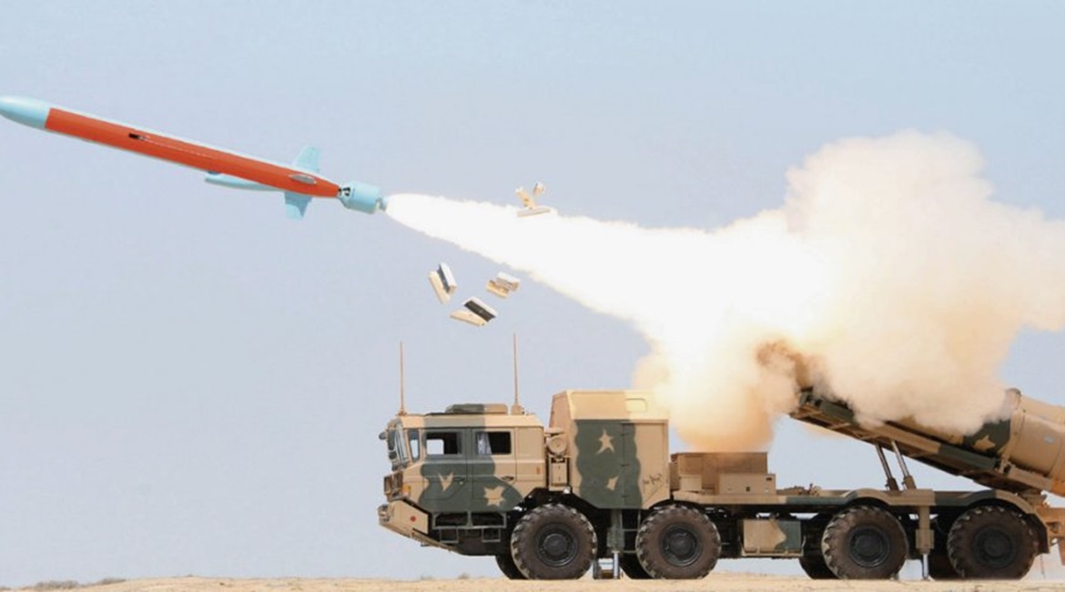 An image released by the PN in April 2018 showing the Zarb ASCM being test-launched from a TEL vehicle during exercise 'Sealion III'.