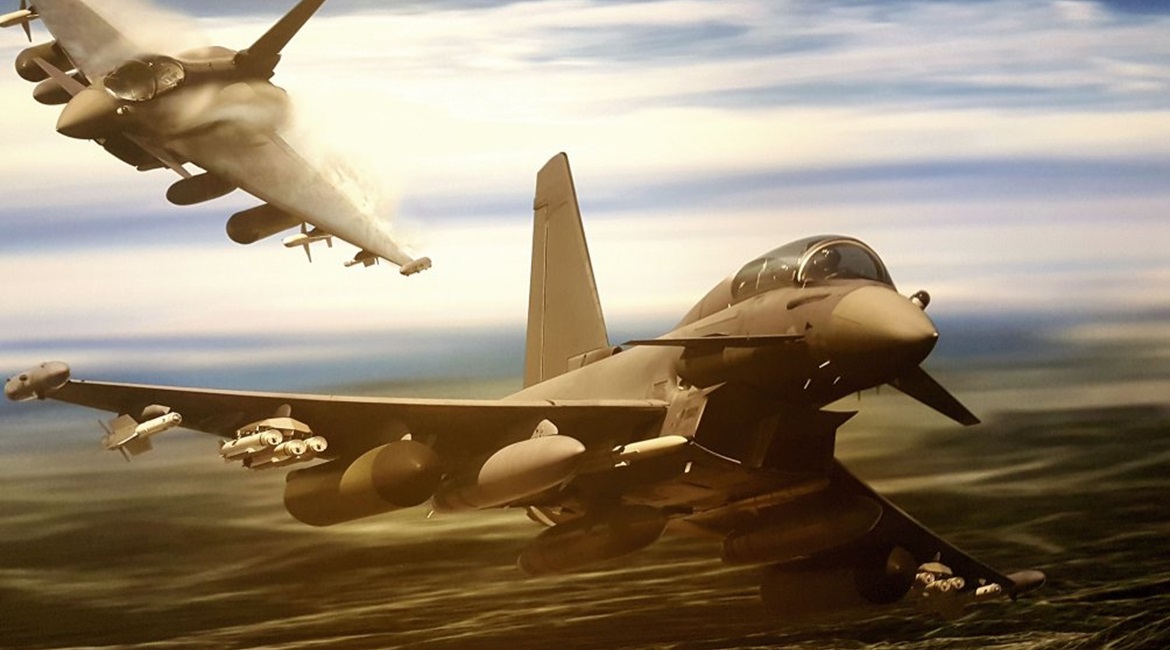 A concept of Eurofighter ECR platform displayed at IQPC International Fighter Conference 2019. Airbus expects the German government to issue an updated RFI to include the electronic attack mission in its Tornado replacement requirement.