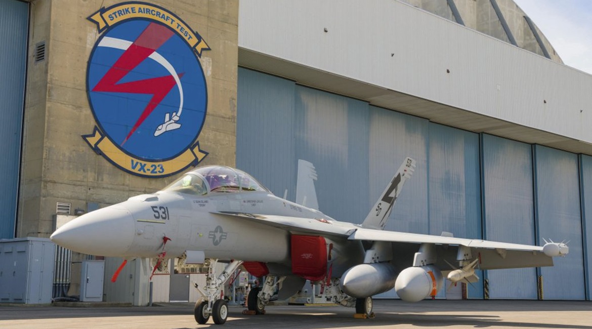 The first NGJ-MB pod is seen being fit checked on a VX-23 EA-18G Growler in September.