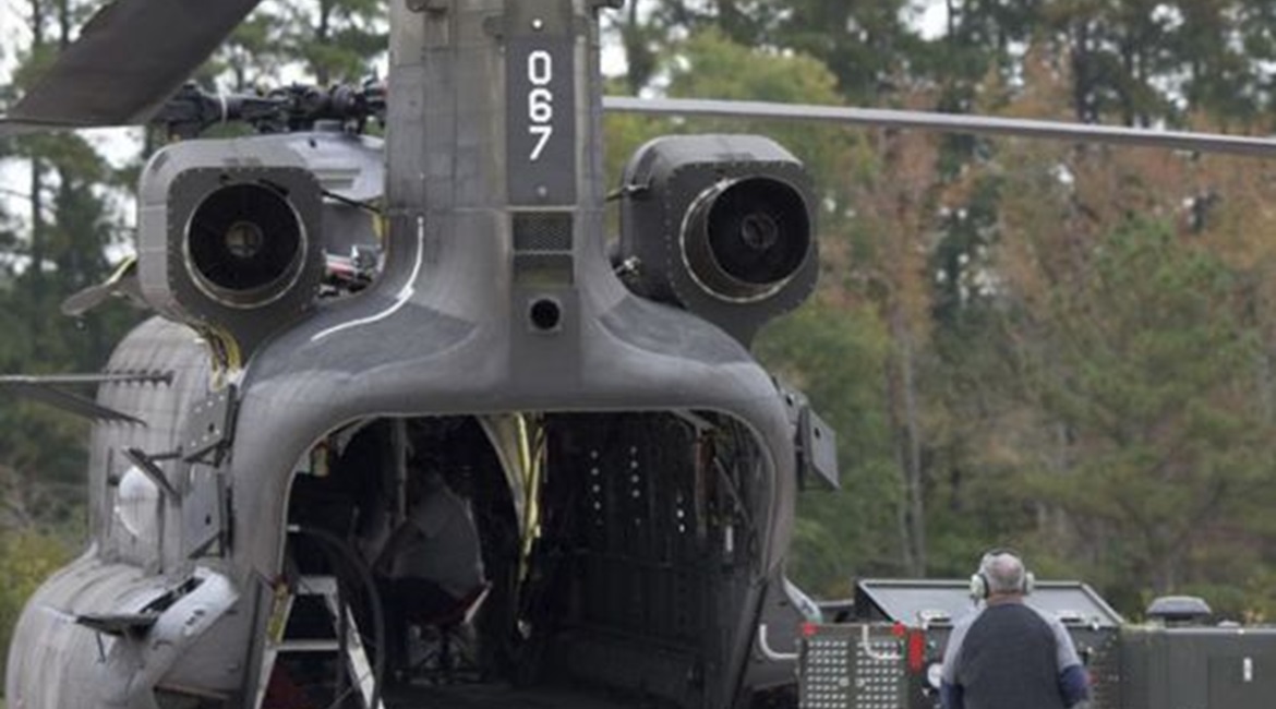 The NCH-47D testbed equipped with more powerful GE engines normally fitted to the CH-53K King Stallion.