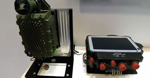Rafael unveiled a new mobile fire detection and location system called Land Spotter at DSEI Japan 2019. The photo shows one of the system's two FLIR sensors (left) next to  the HMI unit.
