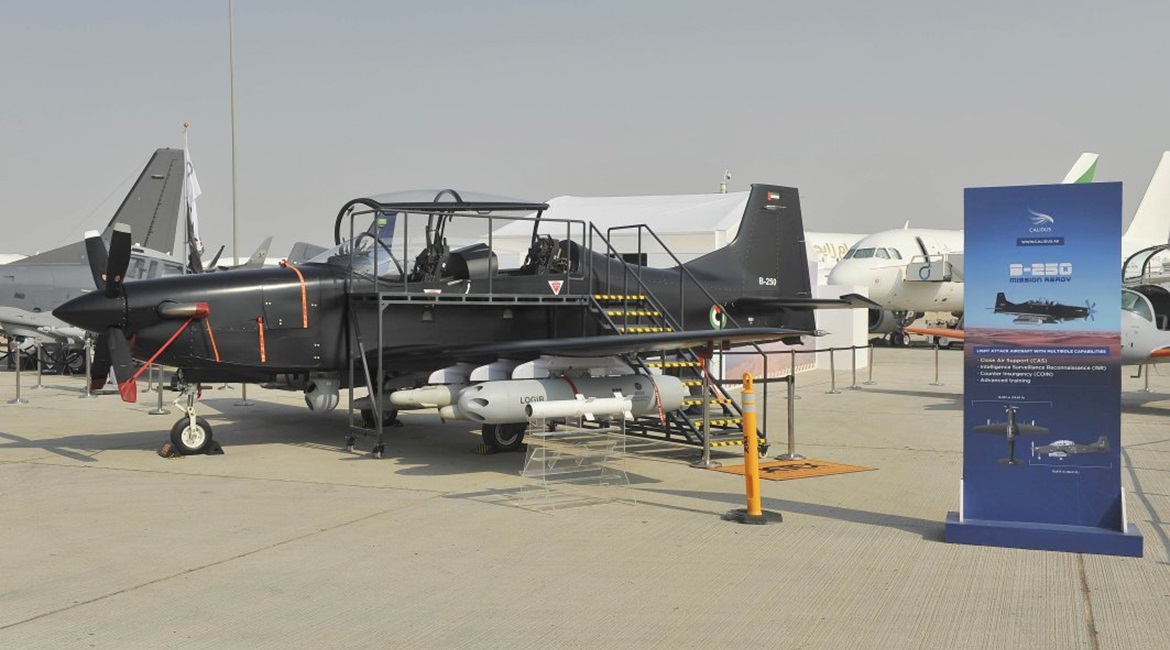 Seen for the first time at the Dubai Airshow in 2017, the UAE-developed Calidus B-250 is a light attack COIN aircraft provisioned with an EO/IR sensor and seven hardpoints. The UAE AF & DF has become the first customer, with an order for 24 announced o...
