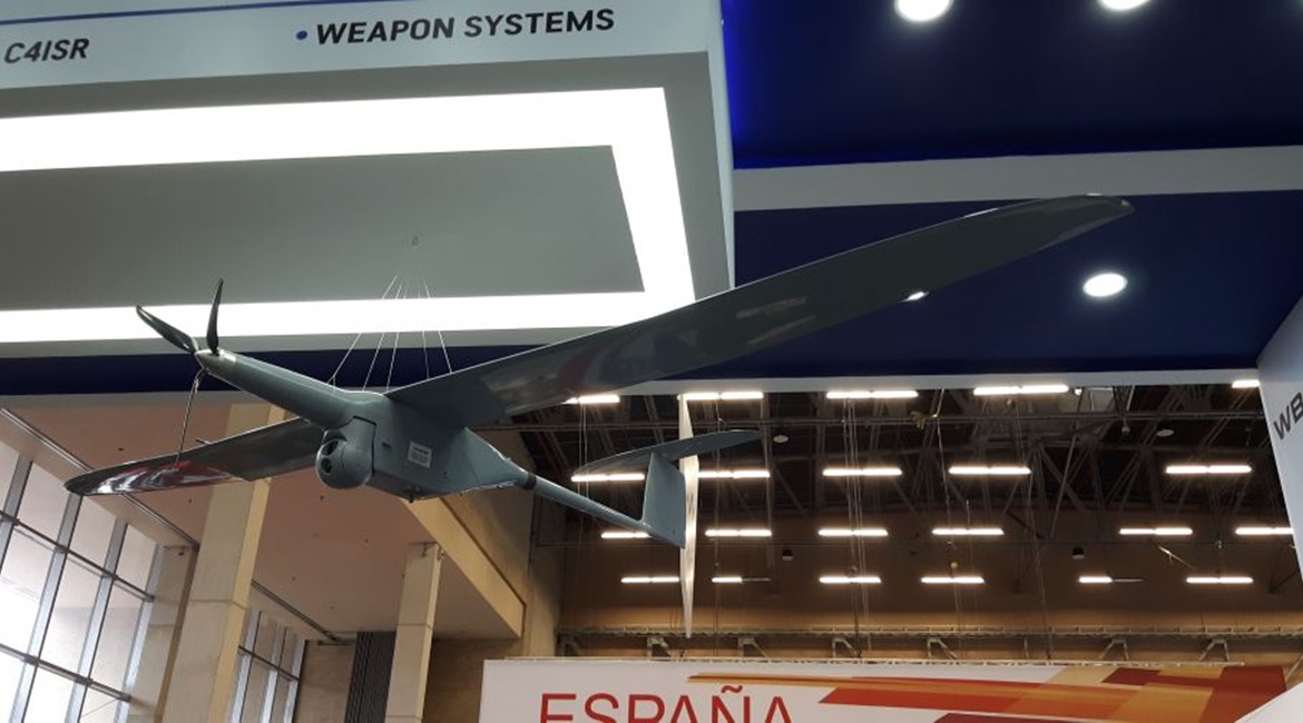 WB Group's Flyeye mini-UAV on display at Expodefensa 2019.