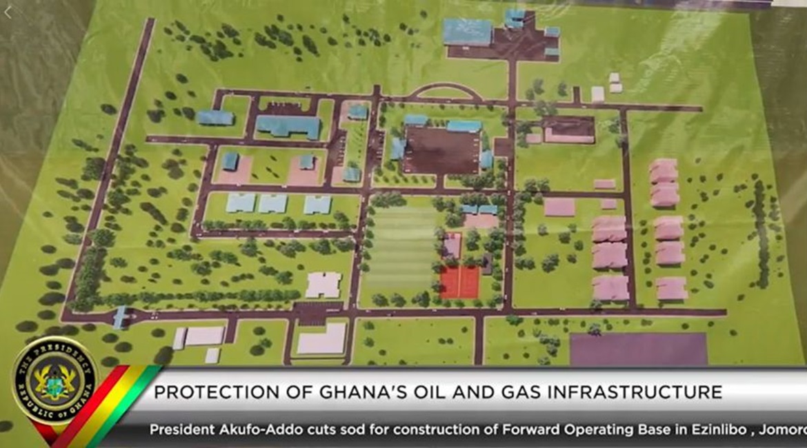 A still from a video released by the presidency of Ghana shows the plan for the new Ezinlibo base.