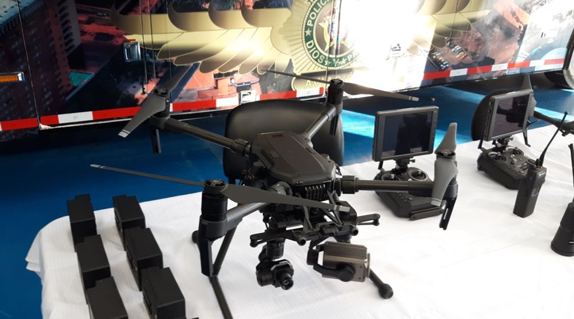 This Chinese DJI Matrice 210 UAV, on display with the Colombian National Police, is an aircraft that the Pentagon is now barred from acquiring. A provision in the FY 2020 NDAA prevents the Pentagon from acquiring Chinese-developed UAVs, components, or ...