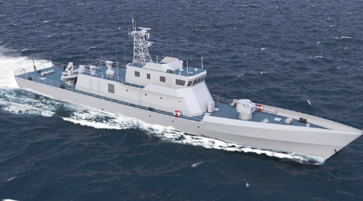 A computer-generated image of a Padma-class patrol vessel. BN-owned Khulna Shipyard began constructing an additional five vessels of the class for the BN on 2 December.