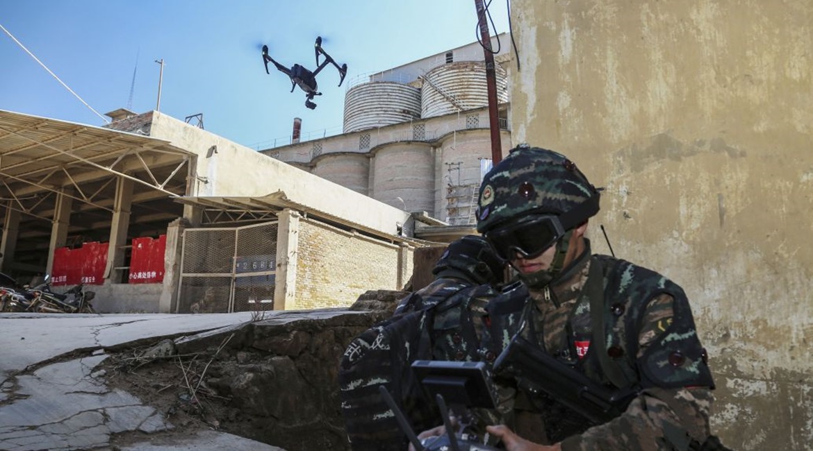 A PAP special operations soldier is seen here controlling a small reconnaissance UAV during a counter-terrorism training exercise held in southern China in late December 2019.