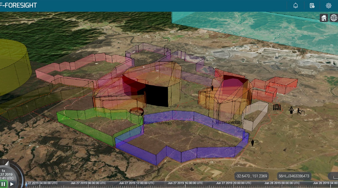 A screenshot showing the 3D live-fire range planning process using SAF-Foresight.