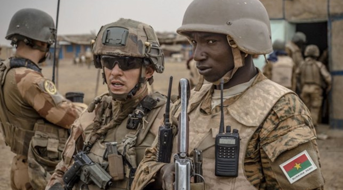 French soldiers from the Richelieu Desert Battle Group (GTD) are seen after crossing from Mali into northern Burkina Faso to link up with soldiers from the 11th Infantry Commando Regiment (RIC) during an operation in May-June 2019.