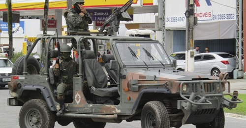 The Marruá Rec vehicle, armed with 7.62×51 mm MAG 58 machine gun, is largely used within the SISFRON system to patrol Brazil's land border.