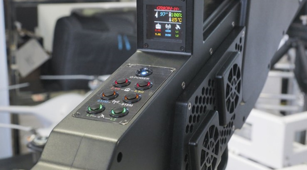 The Orion H+ C-UAS system is designed to disrupt up to six radio frequency bands simultaneously.