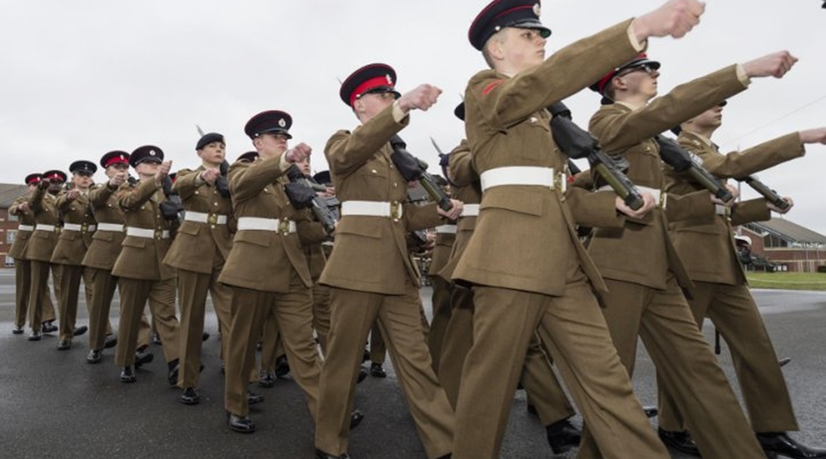 Recruits taking part in a graduation parade at the Army Foundation College in Harrogate.