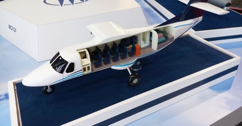 A cut-out model of the N219 on display at Singapore Airshow 2020.