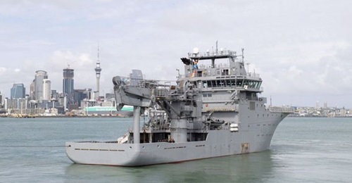 HMNZS 
        
        , the RNZN's hydrographic survey and dive support vessel that was commissioned in 2019.