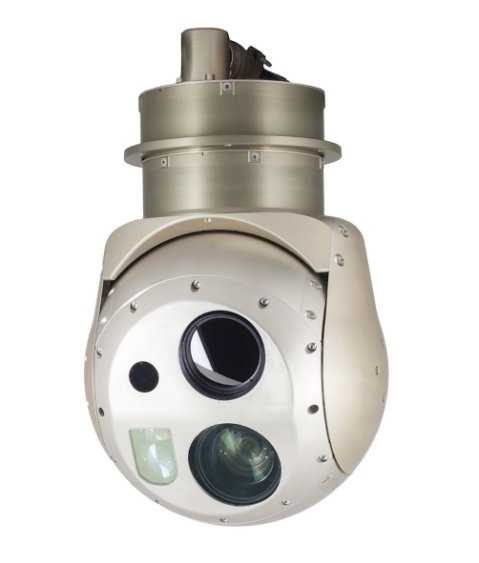 The gyro-stabilised two-axis gimbal for day and night surveillance that will fly on the ISR350-5 unmanned helicopter during the UMEX maritime search and rescue demonstration.