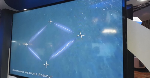 Collaborative Small Diameter Bomb 1s (CSDB-1s) regroup during a video of a Golden Horde demonstration. The video was displayed on 28 February at the AFA Air Warfare Symposium.