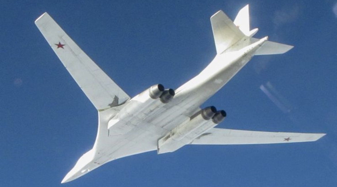 A Tu-160 bomber taken from a UK RAF Eurofighter Typhoon during a spate of long-range Russian air activity over recent days.