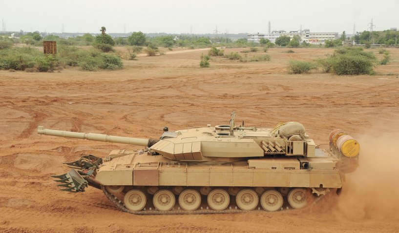This image shows the Arjun Mk 2 MBT, which is currently under development. The Mk 1A variant, for which price negotiations have recently concluded, is an interim step between this and the original Mk 1. It is understood that the Mk 1A incorporates some of the Mk 2 improvements, including mine ploughs and additional ERA. (DRDO)